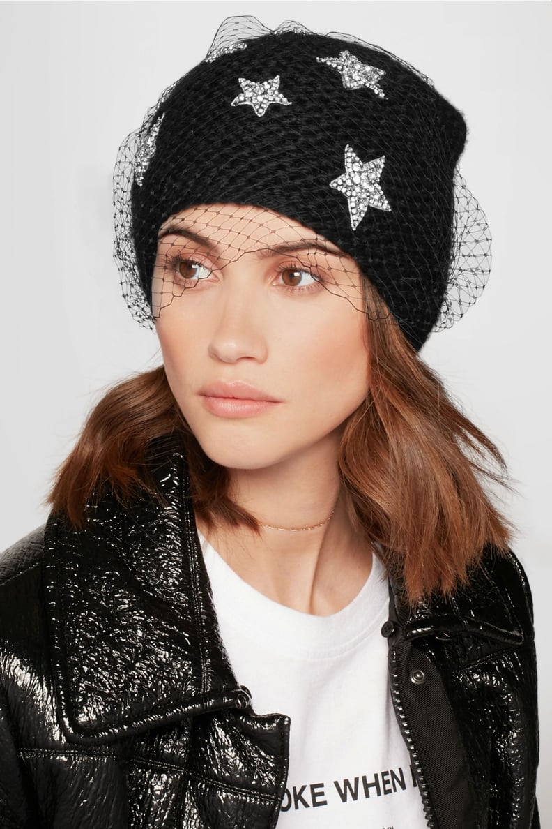 Jennifer Behr Galaxy Voilette Embellished Alpaca Veiled Beanie