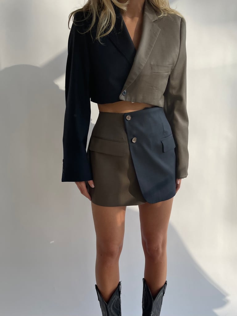 Havre Studio Contrasted Skirt Set in Warm Gray and Blue