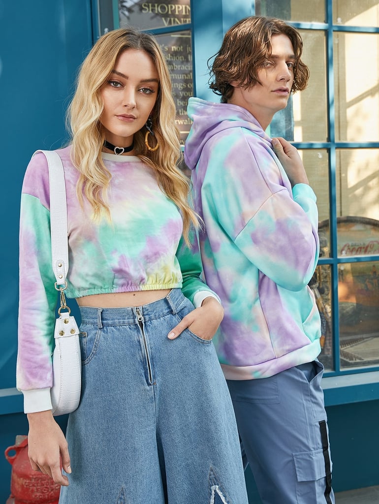Zaful Pullover Cropped Tie Dye Sweatshirt