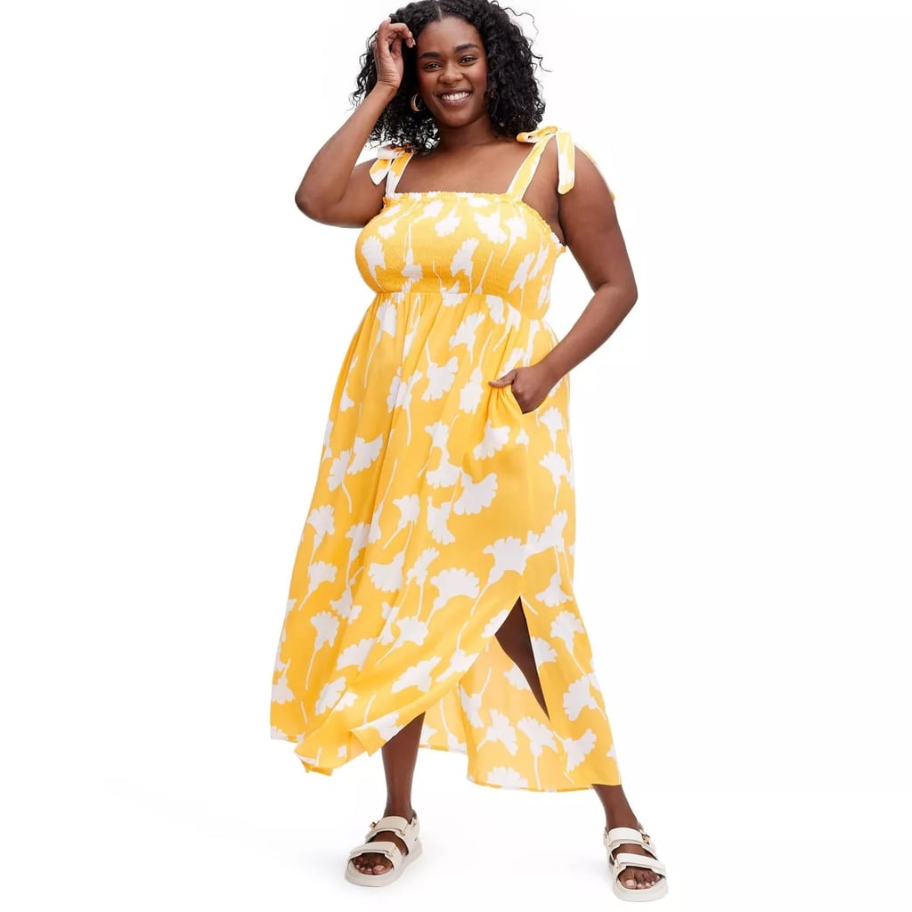 DVF for Target Smocked Tie Strap Ginkgo Yellow Midi Dress