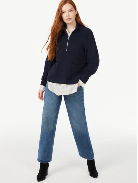 Free Assembly Women's Boxy Half-Zip Sweater