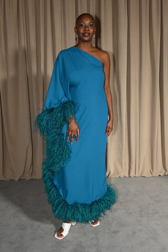 Christmas Party Outfit Ideas: Feather-Trimmed Dress