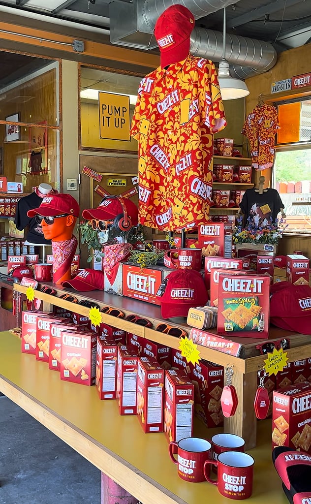 The pop-up has tons of gifts for Cheez-It-lovers: coffee mugs, keychains, hats, sunglasses, headphones, and even a glorious Hawaiian shirt. There are endless boxes of Cheez-It crackers for purchase, too.