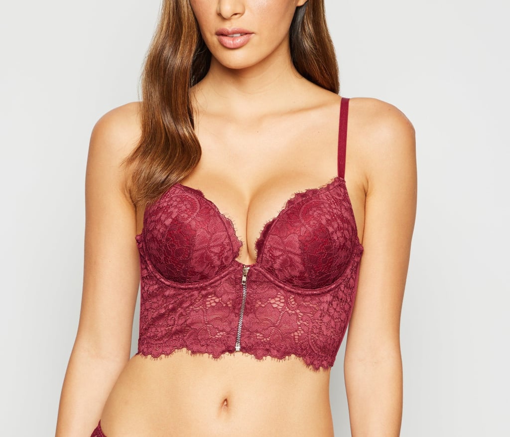 New Look Plum Eyelash Lace Zip Longline Bra New Look Plum Eyelash Lace Zip Longline Bra