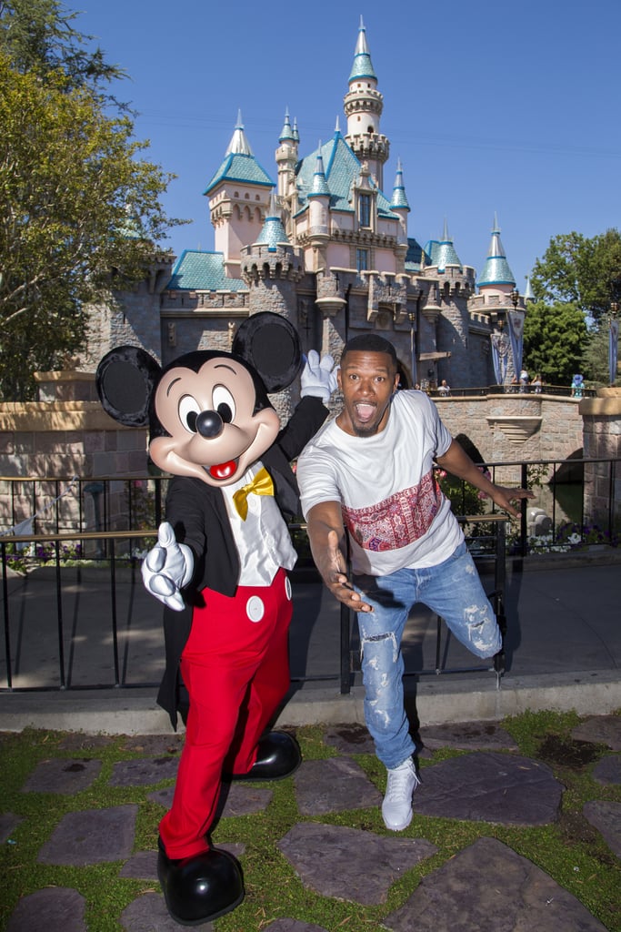 Jamie Foxx got silly with Mickey Mouse during a Disneyland trip in July 2017.