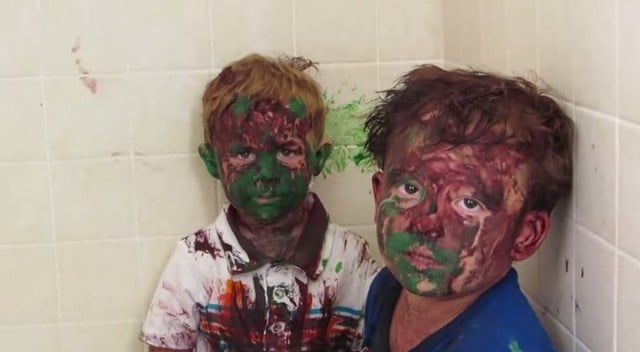 Video of Dad Trying Not to Laugh at Paint-Covered Sons