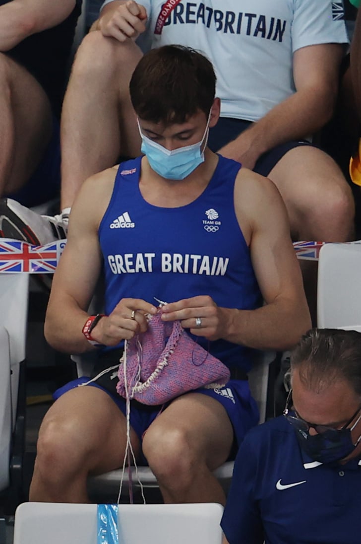 Tom Daley Seen Knitting in Stands at Tokyo Olympics | Photos