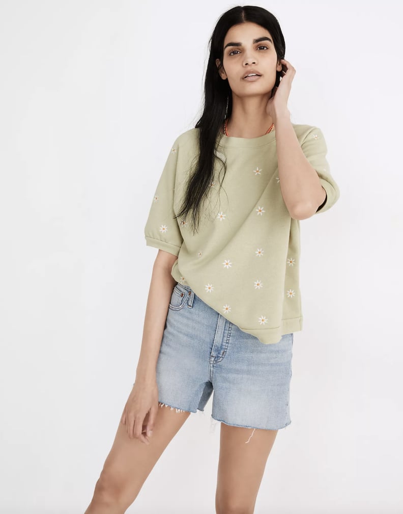 Daisy Embroidered Short-Sleeve Sweatshirt