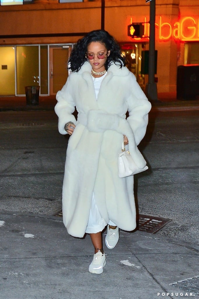 Rihanna's White Céline Fur Coat February 2019