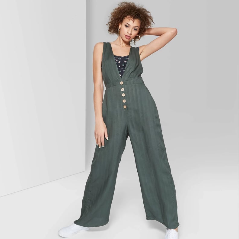 Women's Striped Sleeveless Deep V-Neck Button Front Jumpsuit