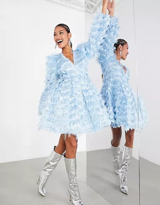 Asos Edition Long-Sleeve Fringe Jacquard Mini Dress