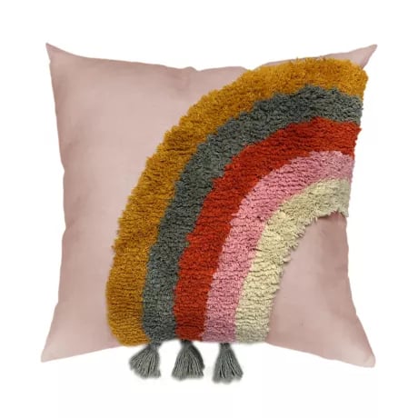 Tufted Rainbow Square Throw Pillow