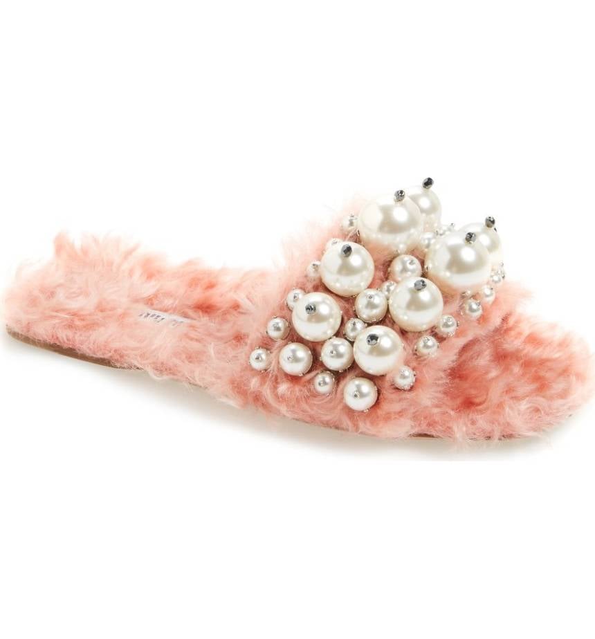 Miu Miu Faux Fur Slipper | Pink and Red Street Style Outfits Fashion ...