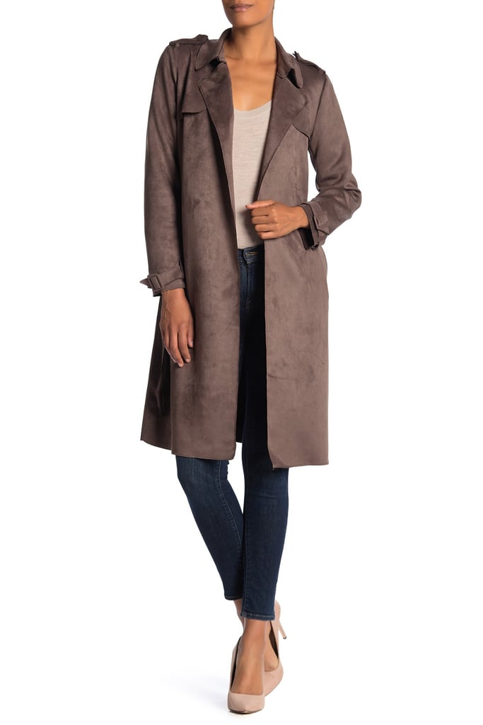 Catherine Catherine Malandrino Faux Suede Tie Trench Coat