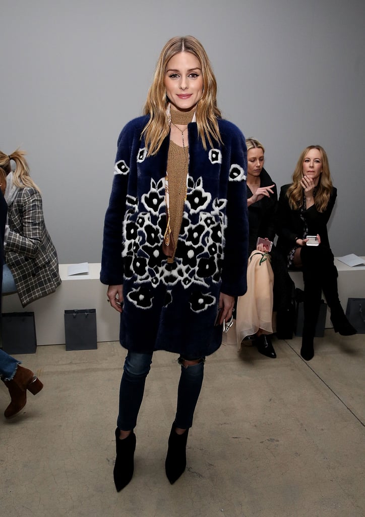 At the Zimmermann show, Olivia dressed up denim simply by adding a statement coat. Lesson learned.