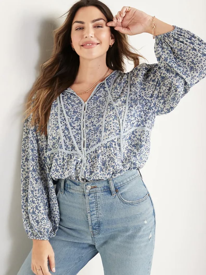 Old Navy Oversized Button-Front Mixed-Print Poet Blouse