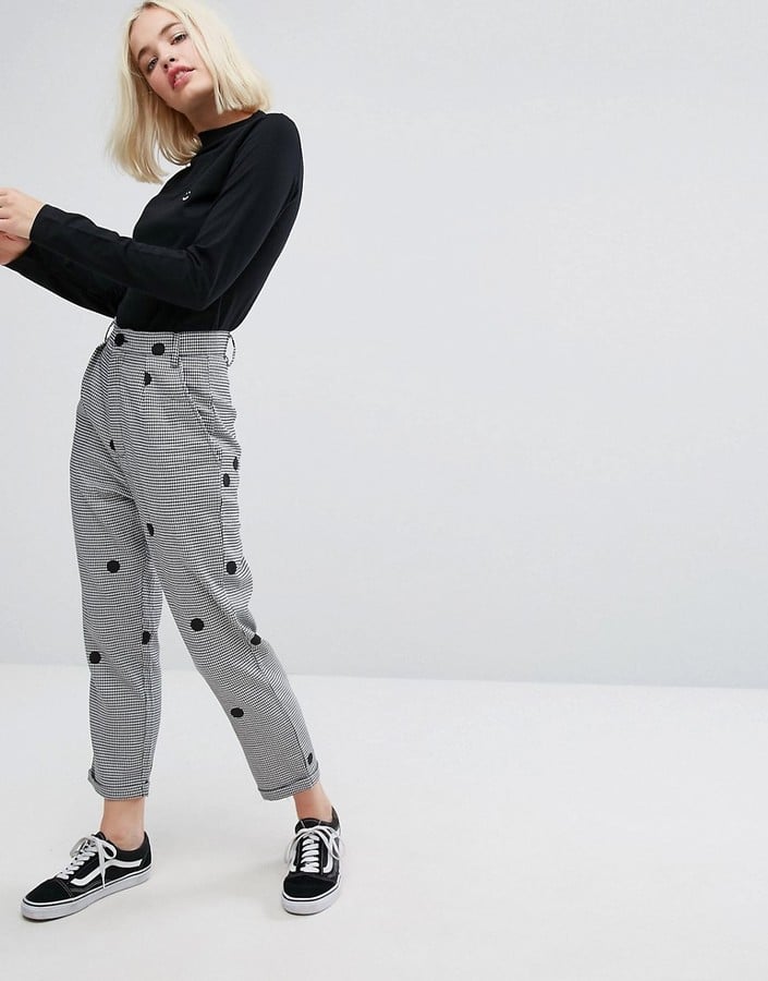 Lazy Oaf High Waist Peg Houndstooth Pants With Polka Dots