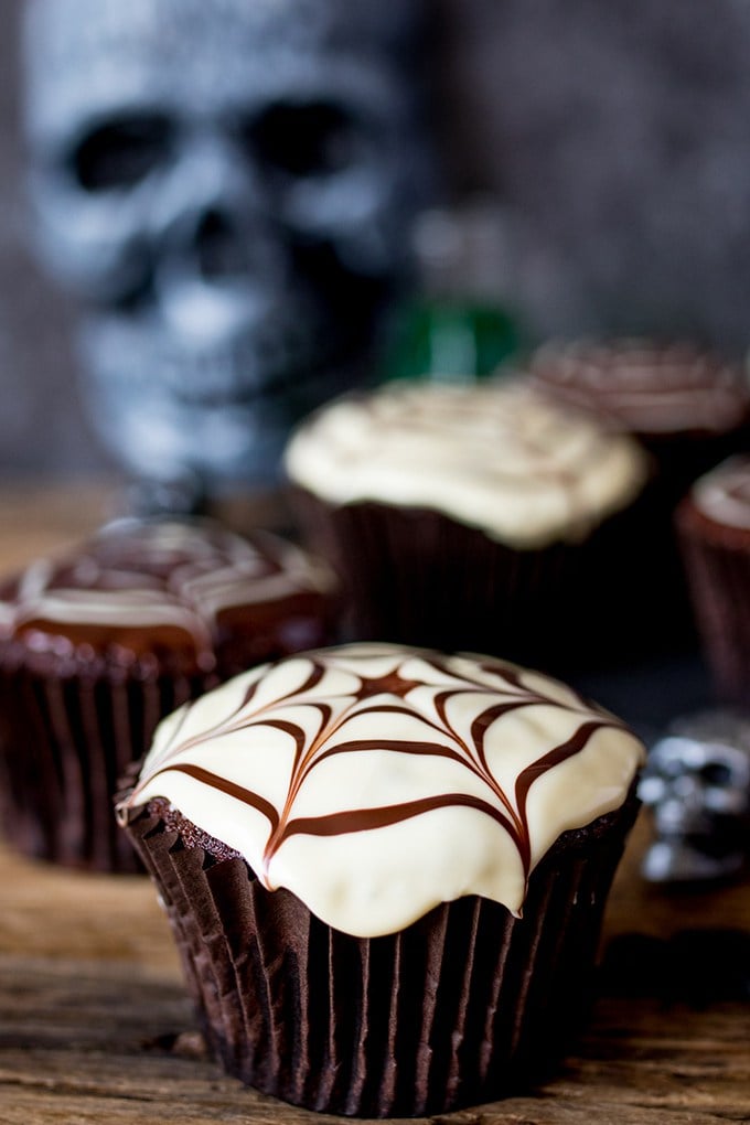 Spider Web Chocolate Cupcakes