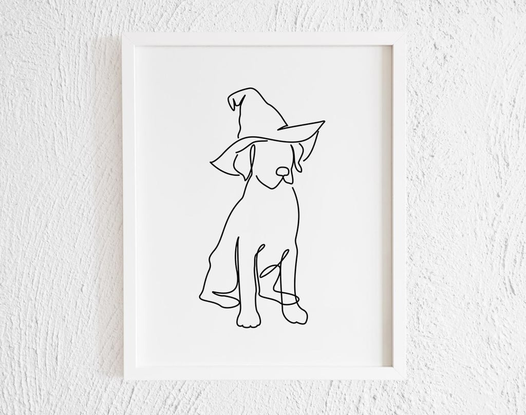 Labrador Retriever With Witch Hat Line Art Drawing Print
