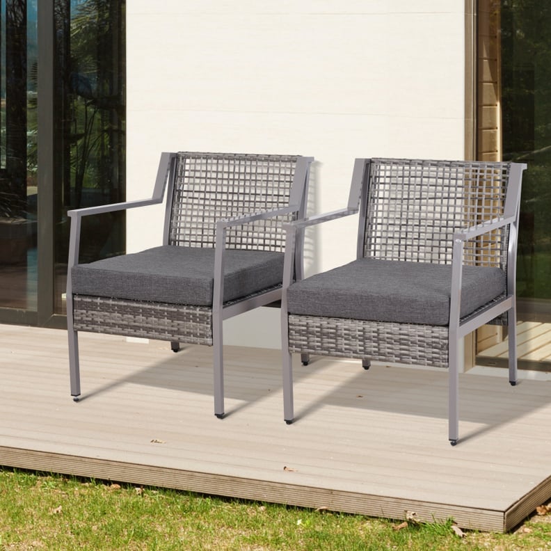 Outsunny 2 Piece Aluminum Rattan Wicker Outdoor Patio Cushioned Chair Set