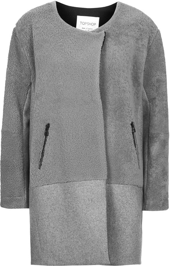 Topshop Shearling Wool Throw On Coat