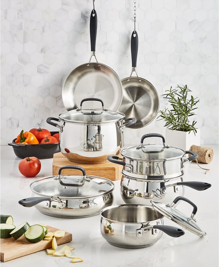 A Stainless-Steel Set: Belgique Stainless Steel 12-Pc. Cookware Set