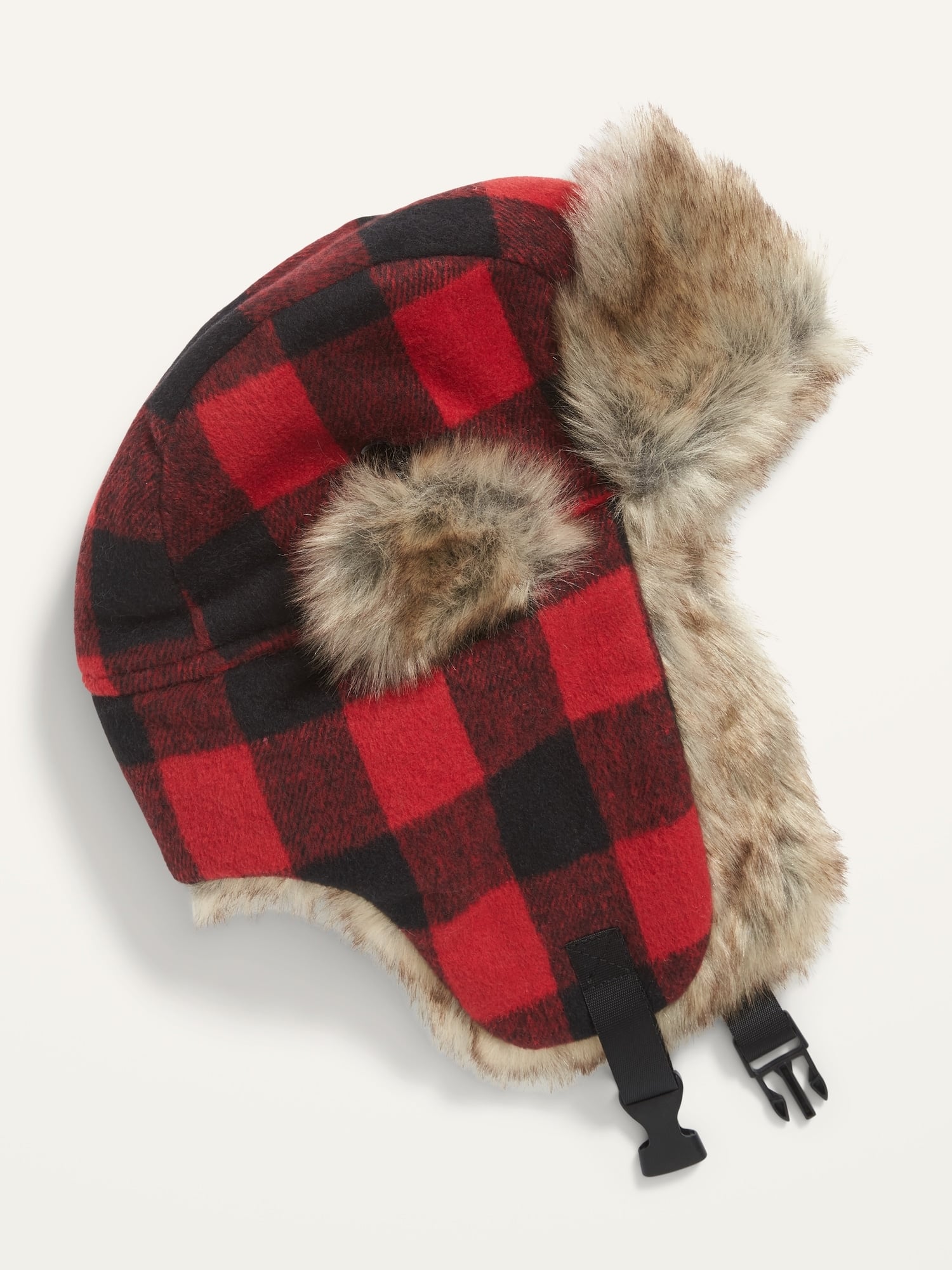 Cosy Patterned Flannel Faux-Fur Trim Trapper Hat