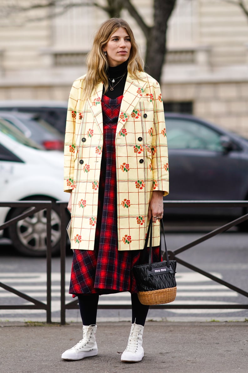 Wear a '90s-Inspired Dress With a Checkered Coat