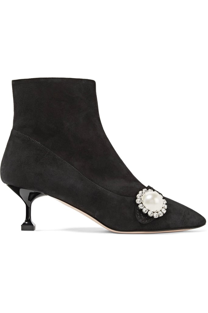 Miu Miu Crystal And Faux Pearl-embellished Suede Ankle Boots