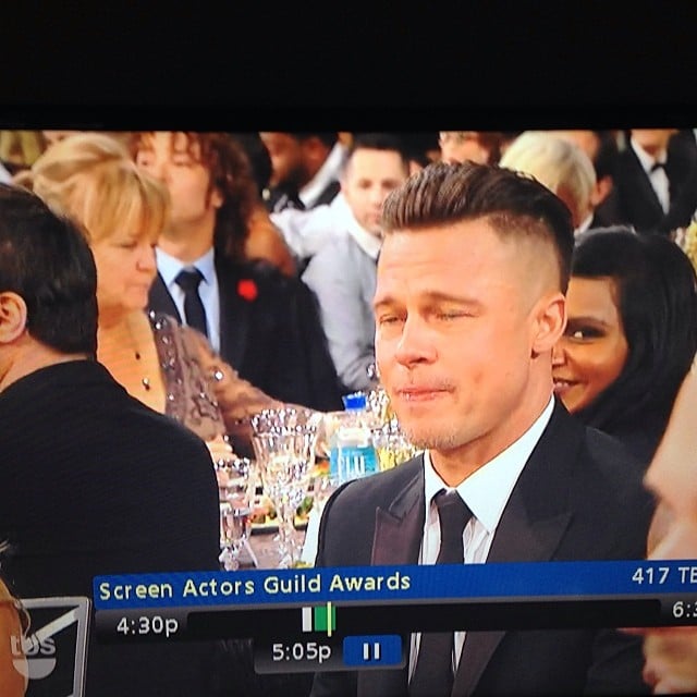 Mindy Kaling posted a hilarious screenshot of her sitting behind Brad Pitt.
Source: Instagram user mindykaling