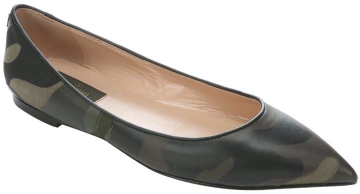 Valentino Military Green Leather And Fabric Ballerina Flats ($1,095)