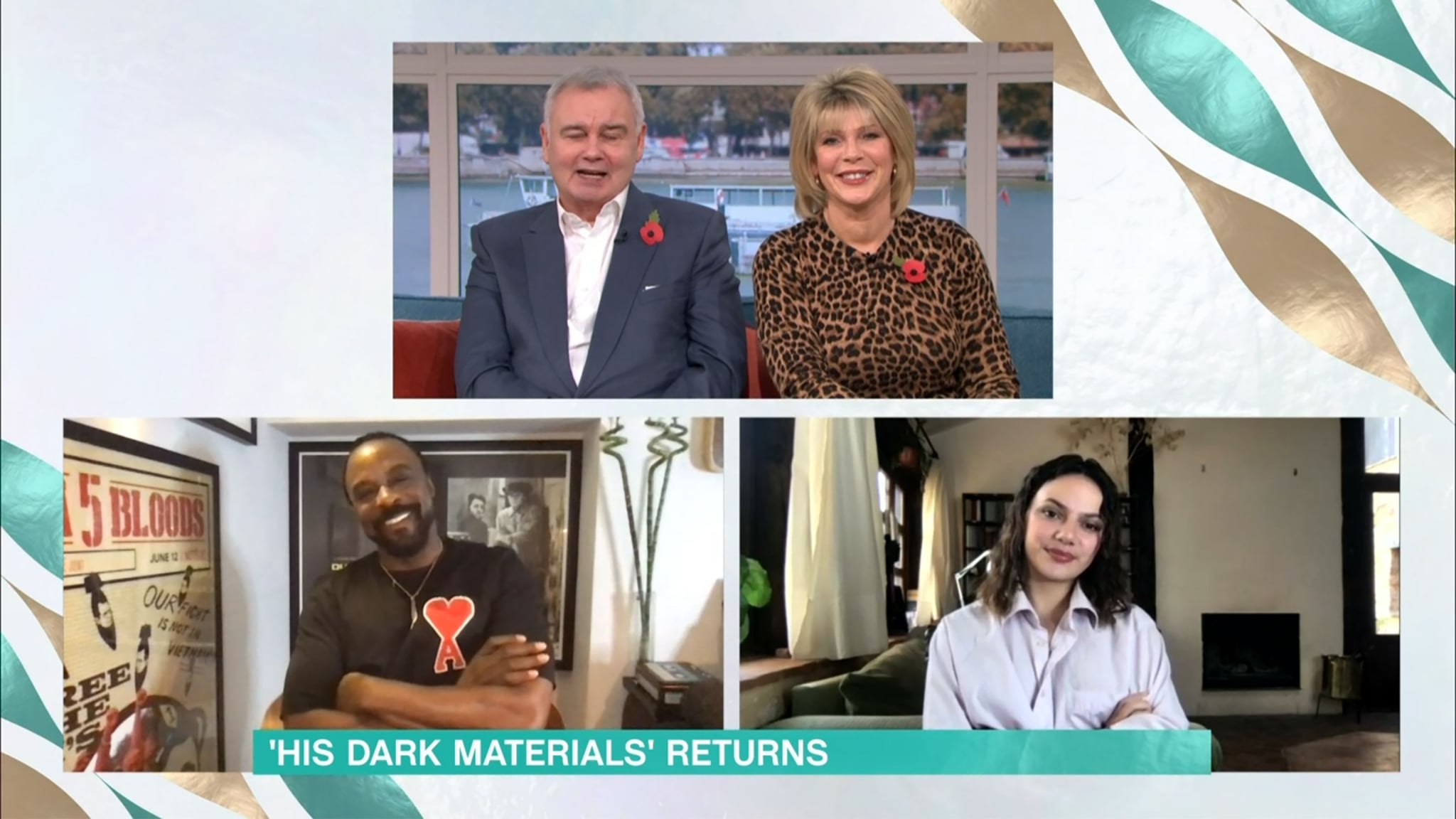 Mandatory Credit: Photo by ITV/Shutterstock (11003139au)Eamonn Holmes, Ruth Langsford, Ariyon Bakare and Dafne Keen'This Morning' TV Show, London, UK - 06 Nov 2020