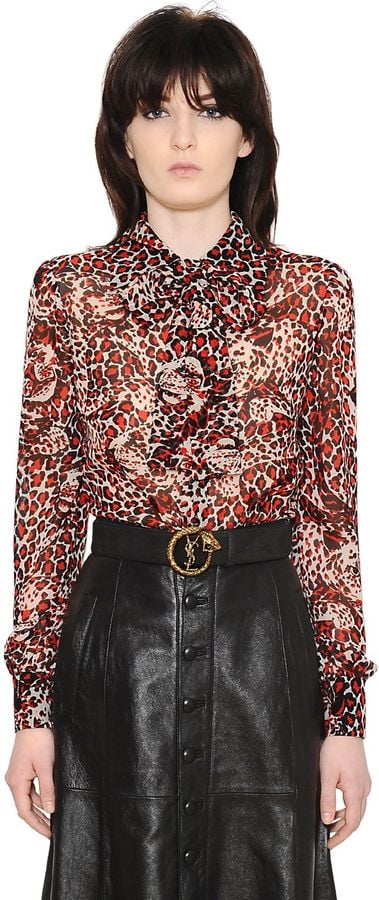 Saint Laurent Leopard Printed Silk Crepe Shirt