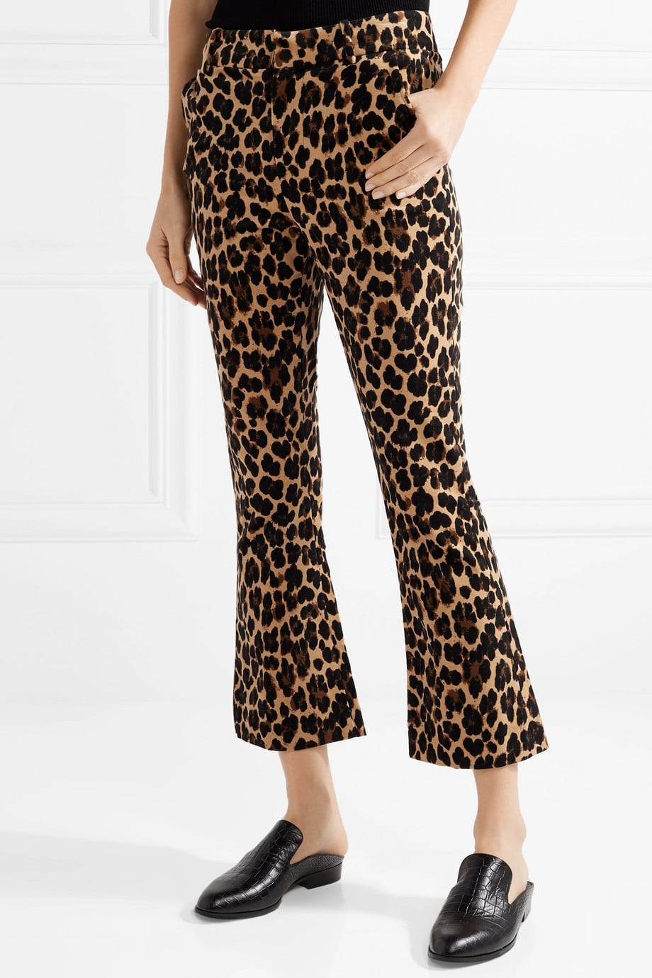 Frame Cropped Leopard-Print Cotton-Blend Velvet Flared Pants | How