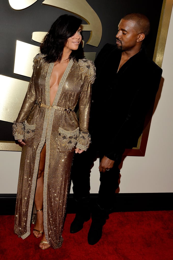 Kim Kardashian and Kanye West at the Grammys 2015