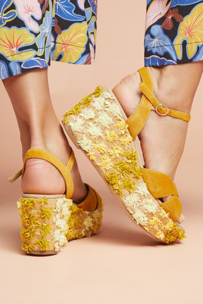 Anthropologie Floral-Embellished Wedge Sandals