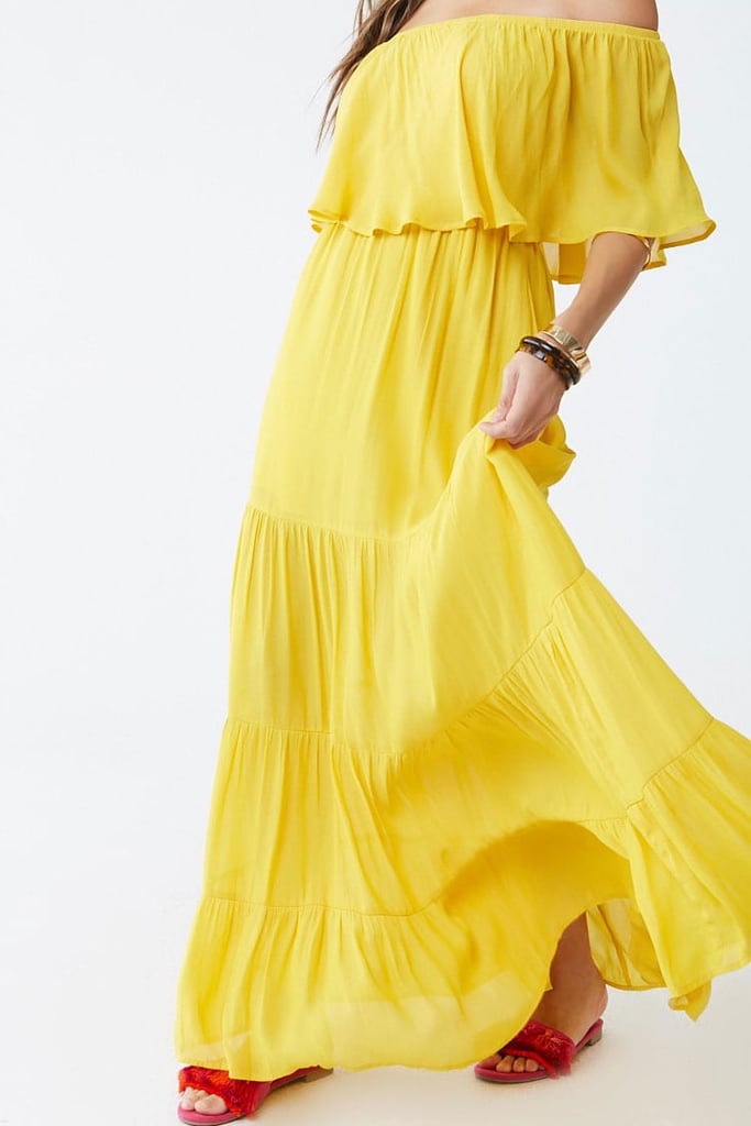 Forever 21 Yellow Tiered Off-the-Shoulder Maxi Dress