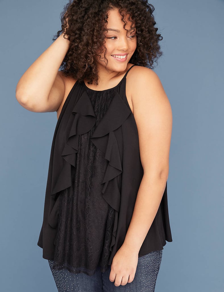 Lane Bryant Lace & Ruffle Front Halter Top