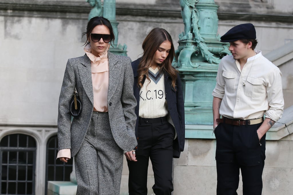 Victoria Beckham Gray Suit With Brooklyn Beckham Girlfriend