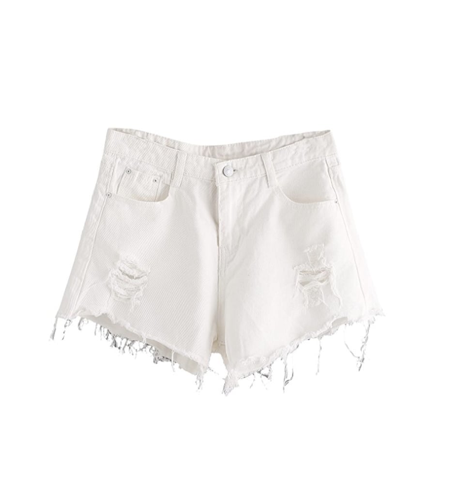 MakeMeChic Women's Frayed Raw Hem Denim Shorts