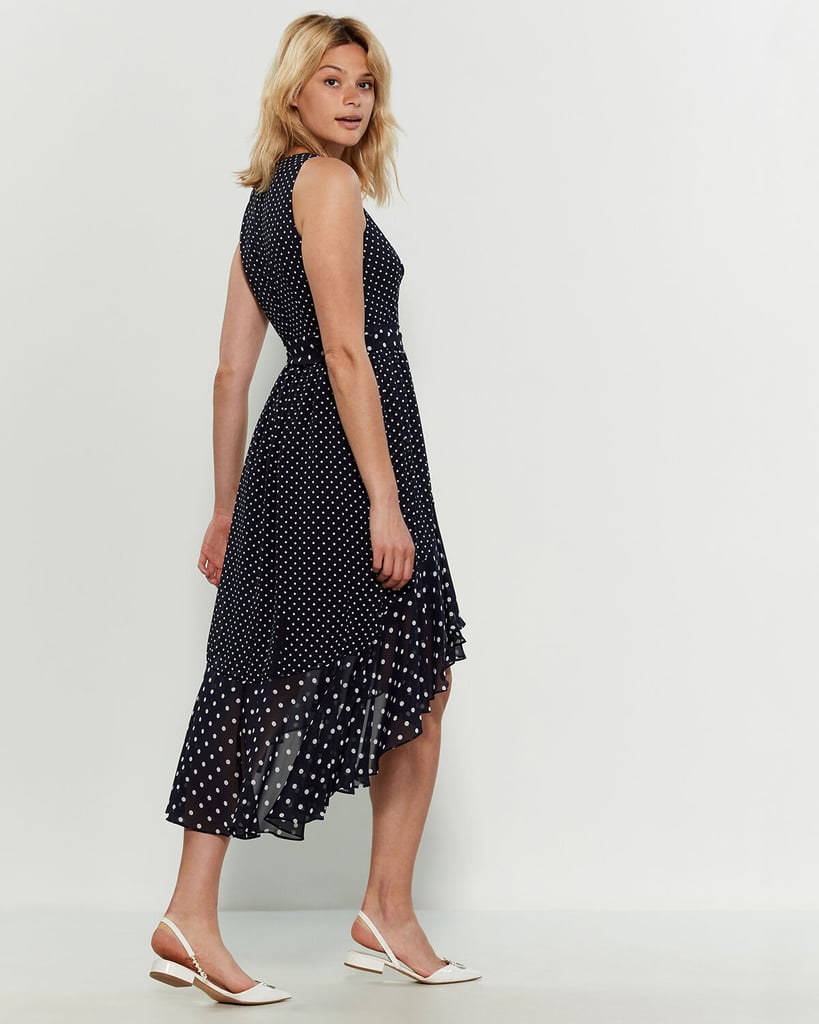 Eliza J Polka-Dot Faux-Wrap Midi Dress