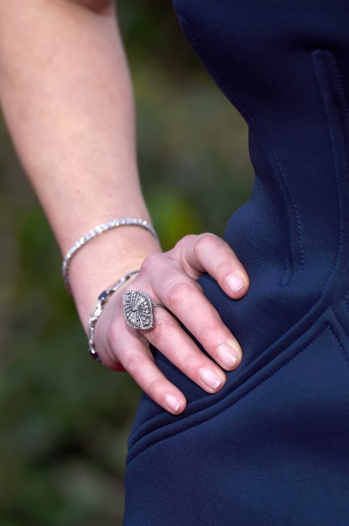 Katherine Heigl played up the glamour with diamond, platinum, and sapphire jewels from Neil Lane.