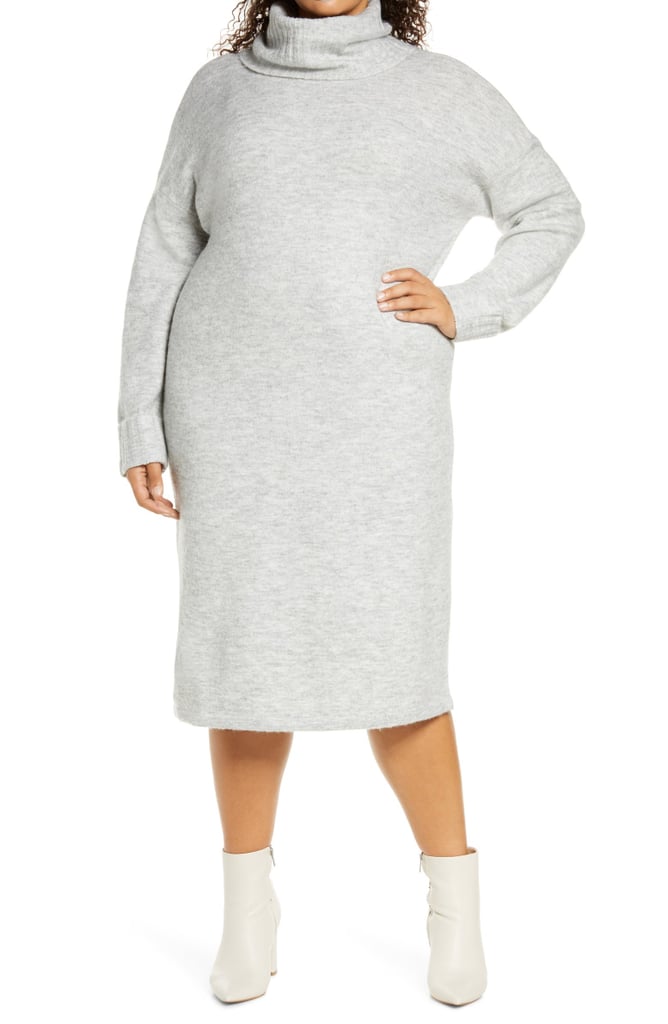 vero moda gaiva slit front long sleeve midi sweater dress