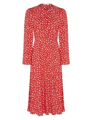 Finery London Crepe Animal Print Midi Tea Dress