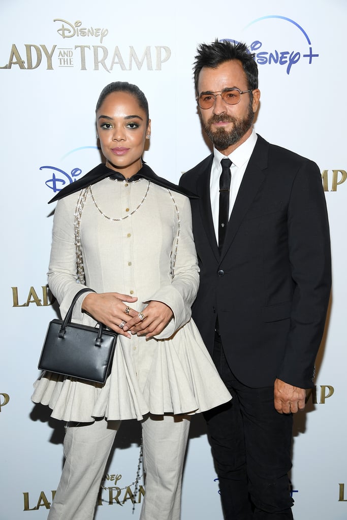 Tessa Thompson and Justin Theroux With Dogs at Screening