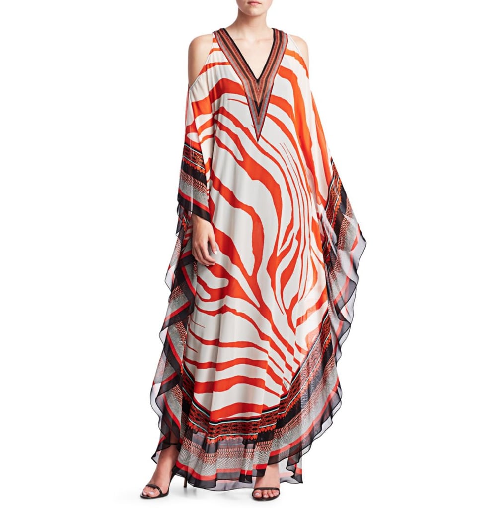 Roberto Cavalli Cold-Shoulder Zebra Print Caftan
