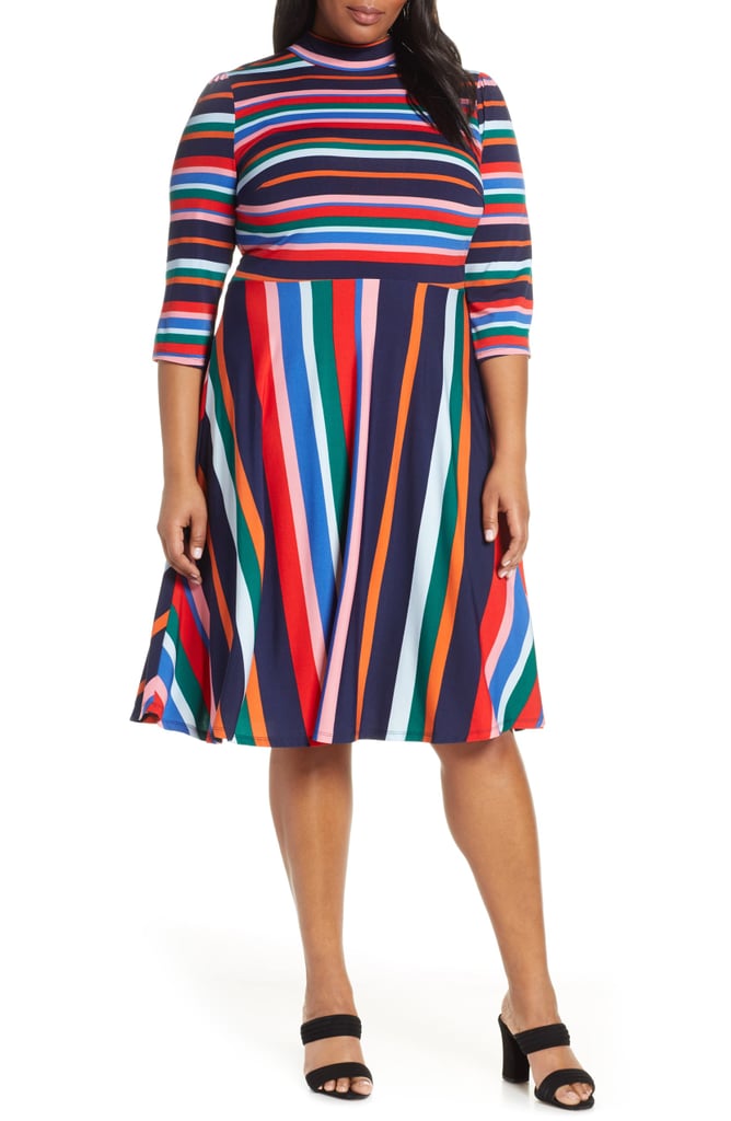 ELOQUII Multicolor Stripe Fit & Flare Dress