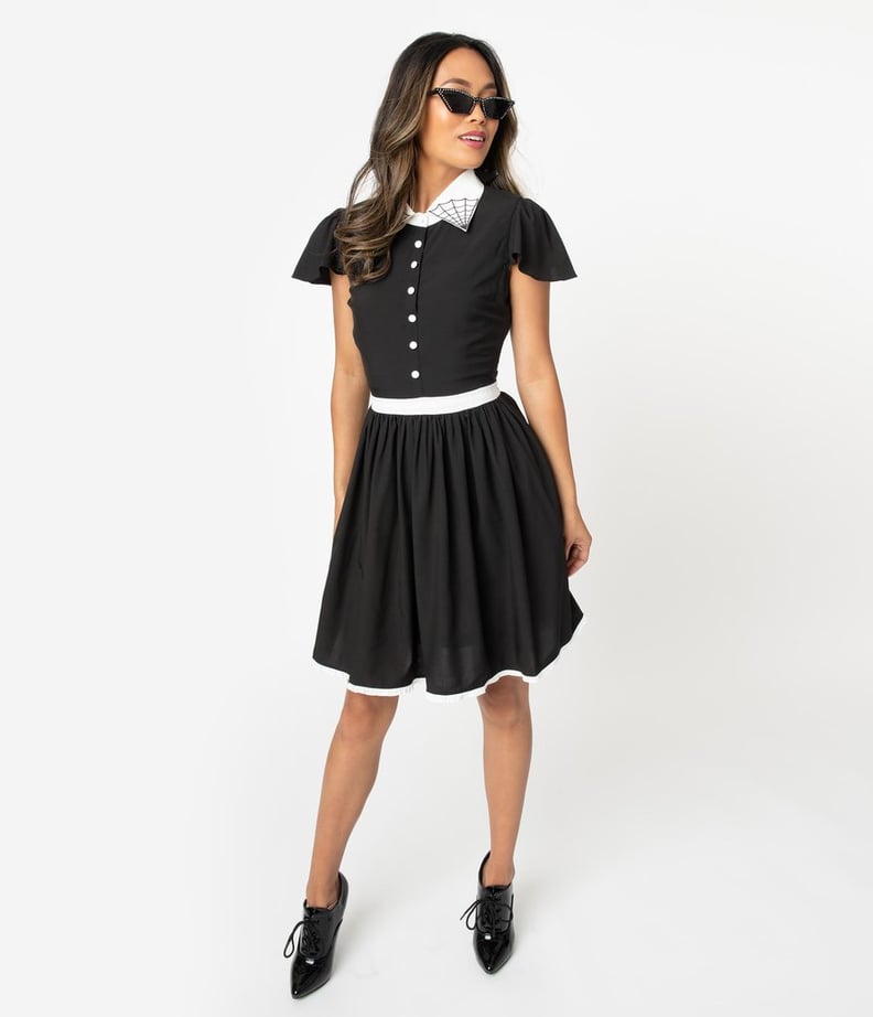 Sourpuss Black Spiderweb Lydia Fit and Flare Dress