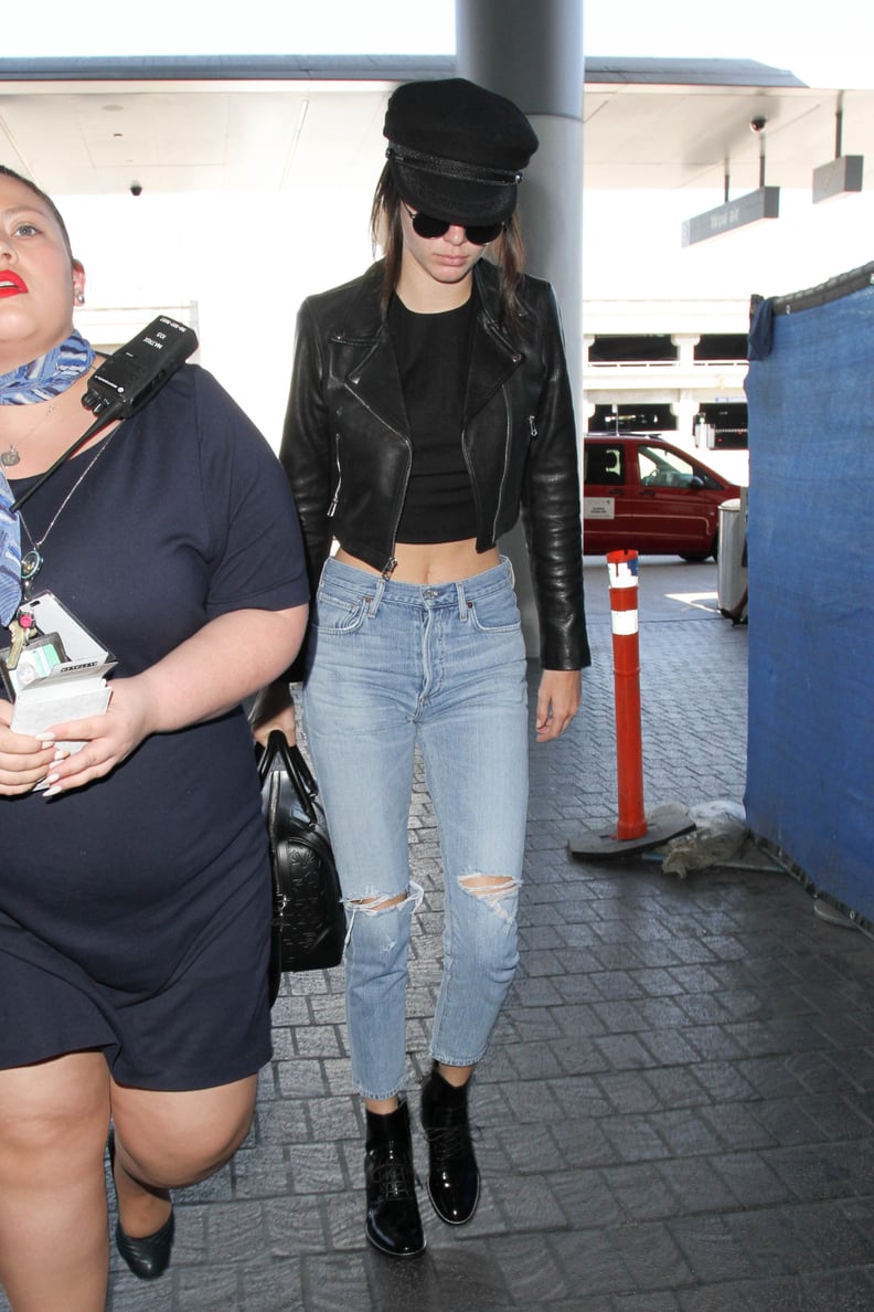 Kendall Wore the It Girl Uniform of a Leather Jacket, a Tee, Jeans, and Booties . . .