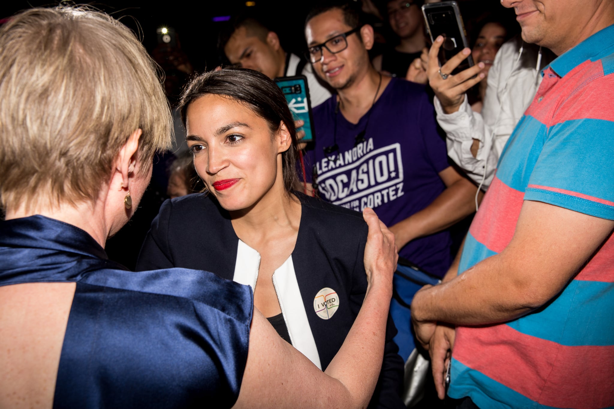 NEW YORK, NY - JUNE 26: Progressive challenger Alexandria Ocasio-Cortez embraces New York gubenatorial candidate Cynthia Nixon at her victory party in the Bronx after upsetting incumbent Democratic Representative Joseph Crowly on June 26, 2018 in New York City. Ocasio-Cortez upset Rep. Joseph Crowley in New York's 14th Congressional District, which includes parts of the Bronx and Queens. (Photo by Scott Heins/Getty Images)
